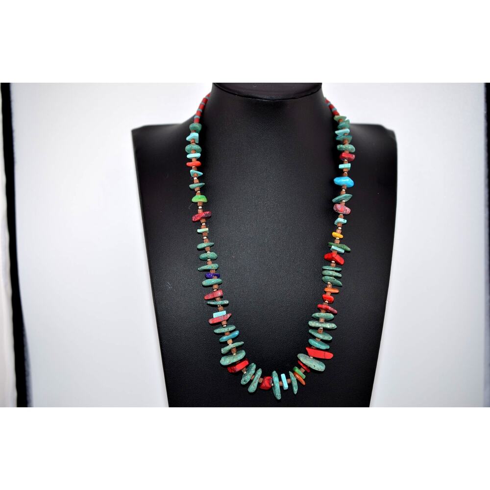 Turquoise, Coral Shell Heishi Native American Handmade Necklace